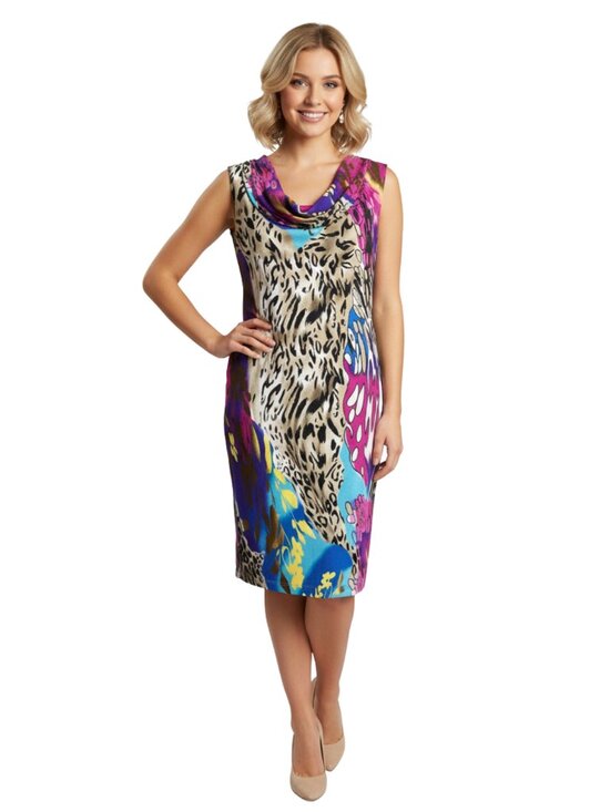 Joseph Ribkoff Dresses & Skirts - Joseph Ribkoff Animal Floral Sleeveless Dress 8 Dopamine Bright Fun Stretchy